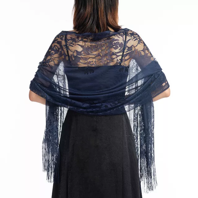 Women Lace Mesh Tassel Wrap Shawl Scarf Pashmina Wedding Evening Party ScarvesX1