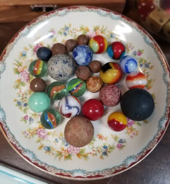 Variety of antique & vintage marbles clay glass found in old barn possibly rare!
