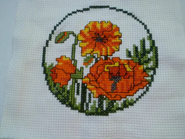 Punto de cruz contado lienzo completo de amapolas naranjas 12 x 12