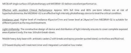 Mediray-02 Led Phototherapy Infant Light Single Surface With Iv Rod, Blue White