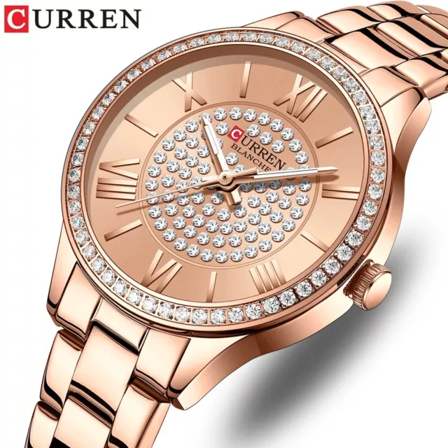 CURREN Women Watch Luxury Rhinestone Ladies Girl Watch Calendar Steel Wristwatch