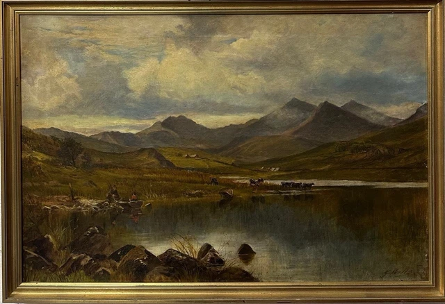 GEORGE WELLS (BRITISH,19TH Cen-ry) : Mountainous Lake , Oil On Canvas ...