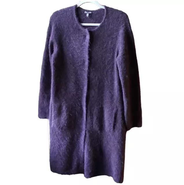 Eileen Fisher Long Plum Purple Wool Mohair Cardigan Sweater Size Small Duster S