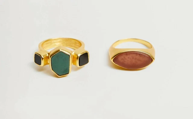 BNWT: Statement Set of TWO  Stone ring set from Mango:Colour:Golden: Size: Large