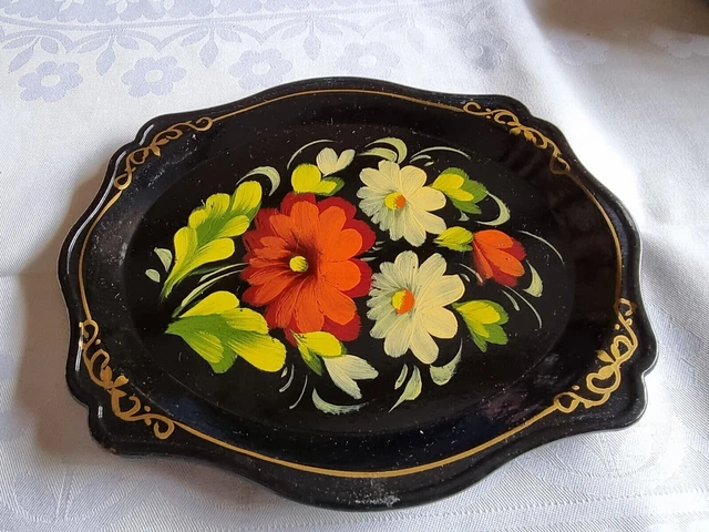 Serviertablett Zhostovo Metall Russland UDSSR Handbemalt Vintage