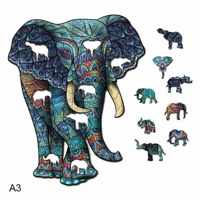 Elephant Jigsaw Puzzles Wooden for Adults Kids Birthday Gifts Unique Animals Set