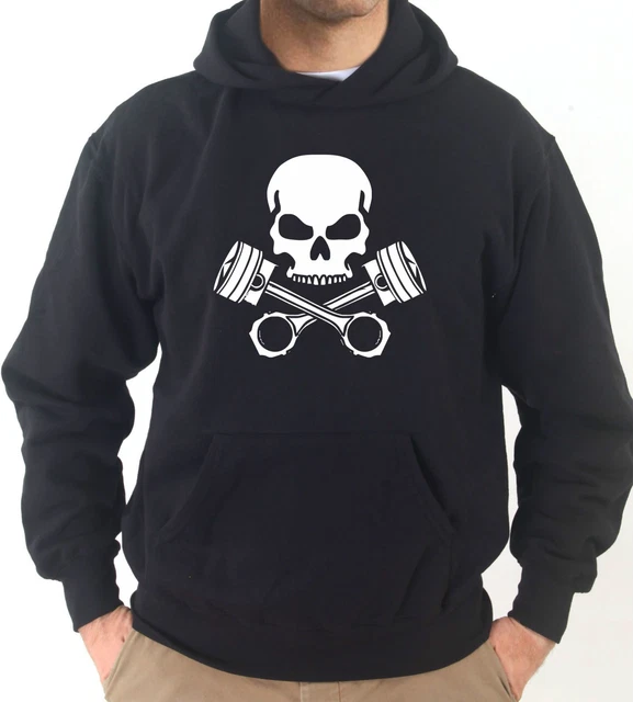 Felpa con Cappuccio KV62 Skull Cafe Racer Style Pistoni Garage