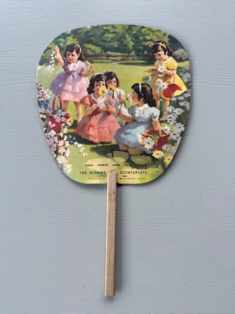 VTG Schmidt's Ice Cream Brand Elkhart WI Advertising Hand Fan Dionne Quintuplets