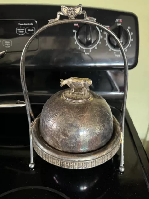 Antique Meriden & Company  Silverplate Covered Butter Dish, Cow Top, Liner