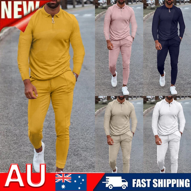 Outfit estivo uomo tempo libero set 2 pezzi tuta da allenamento braccio lungo t-shirt K//