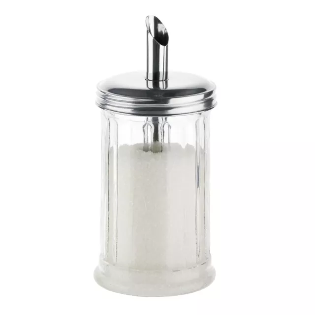 Sugar Pourer Dispenser Spouted Clear Glass Shaker Stainless Steel Lid and Spout