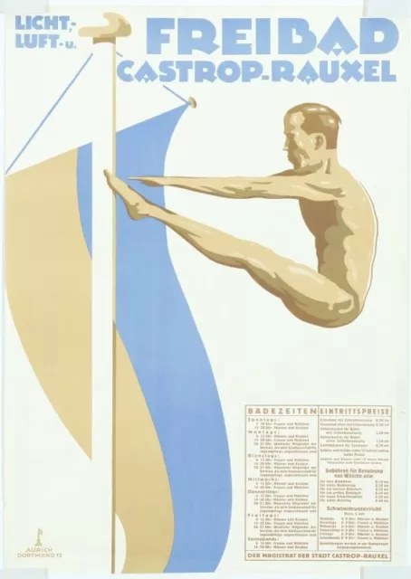 41882 - Licht,- Luft- u. Freibad Castrop-Rauxel. Plakat von Max Aurich, um 1930 41882 - Licht,- Luft- u. Freibad Castrop-Rauxel. Plakat von Max Aurich, um 1930