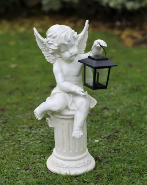 Garten solarbetriebenes Ornament Fee Cherub Engel Figur Statue Laterne 3