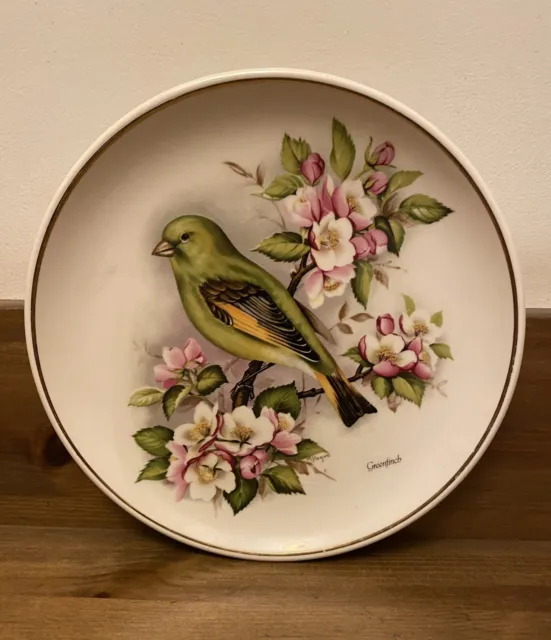 Vintage Retro Greenfinch Bird Floral Blossom Ceramic Side Plate Prinknash