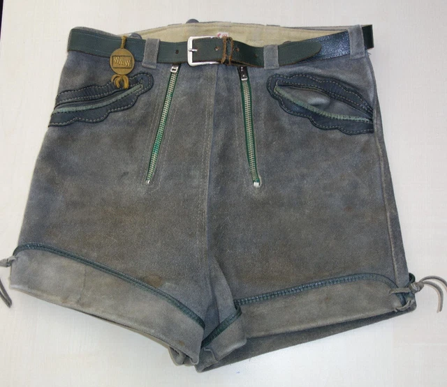 Pantaloni tradizionali in pelle con cintura vera pelle camoscio Oktoberfest taglia 140