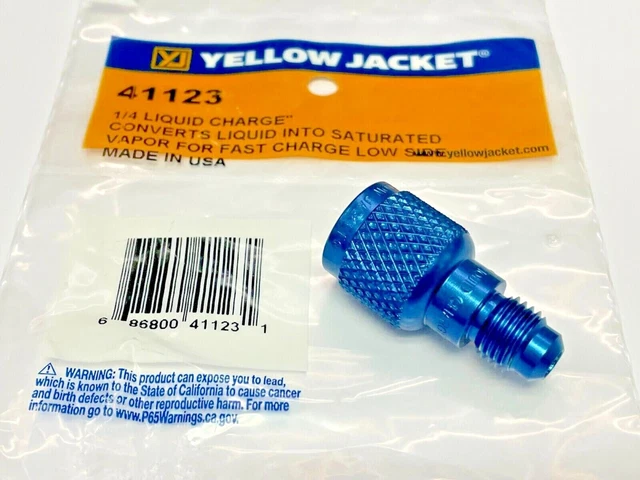 Yellow Jacket, 41123, Liquid Charging,1/4" MxF, Liquid to Saturated Vapor FAST! Yellow Jacket, 41123, Liquid Charging,1/4" MxF, Liquid to Saturated Vapor FAST!