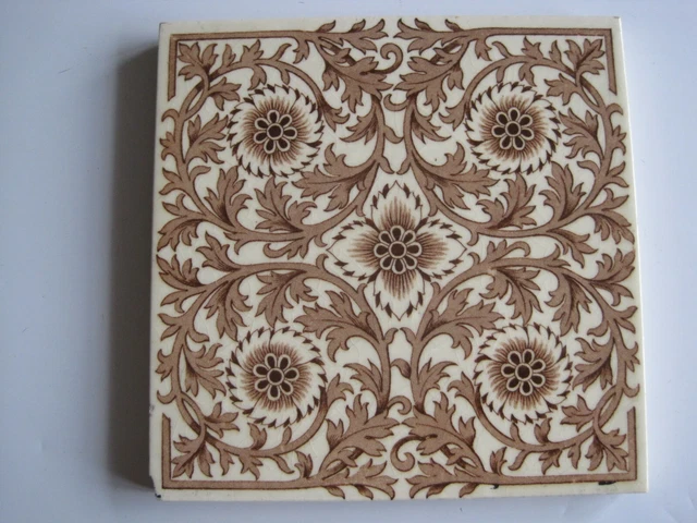 Antique Victorian Mintons Brown On Cream Aesthetic  Design Wall Tile  C1868-1900