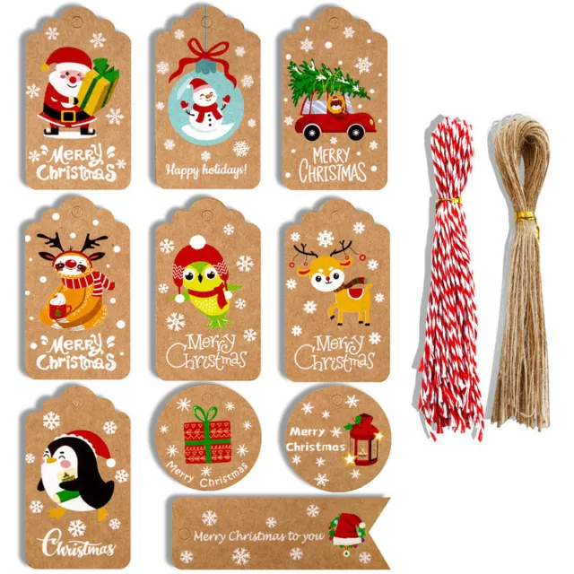 100Pcs New Christmas Kraft Paper Gift Tags Scallop Label Luggage Blank + Strings