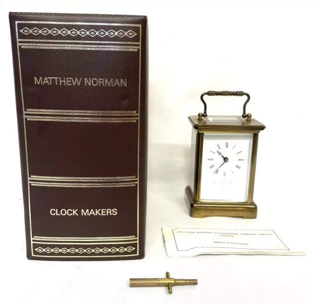 MATTHEW NORMAN LONDON Swiss Brass Carriage Clock with Box & Instructions & Key