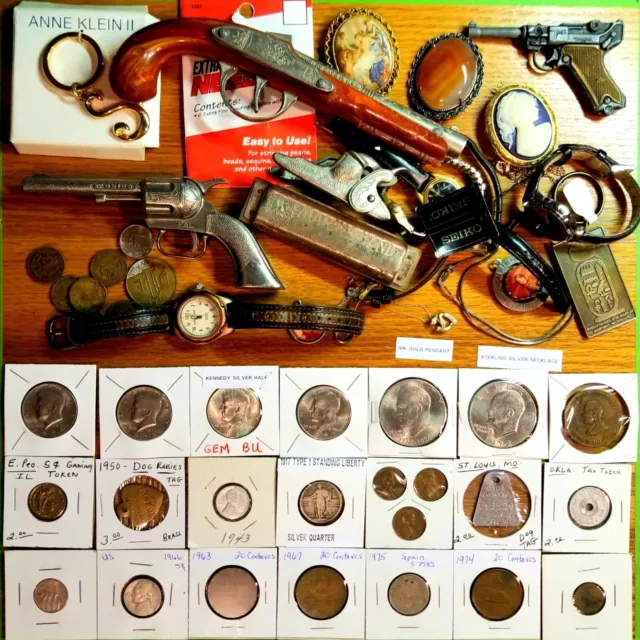 Vintage Junk Drawer Lot 10K Gold Sterling Silver Quarter Kennnedy Half Watches
