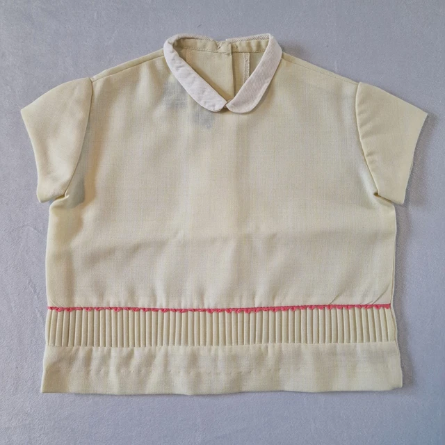 Top a tunica vintage anni '60/'70 per ragazze | 9-12 mesi | giallo deadstock bambino KA16