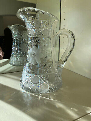 Heavy Antique Cut Crystal Pitcher American Brilliant Period ABP 10" tall