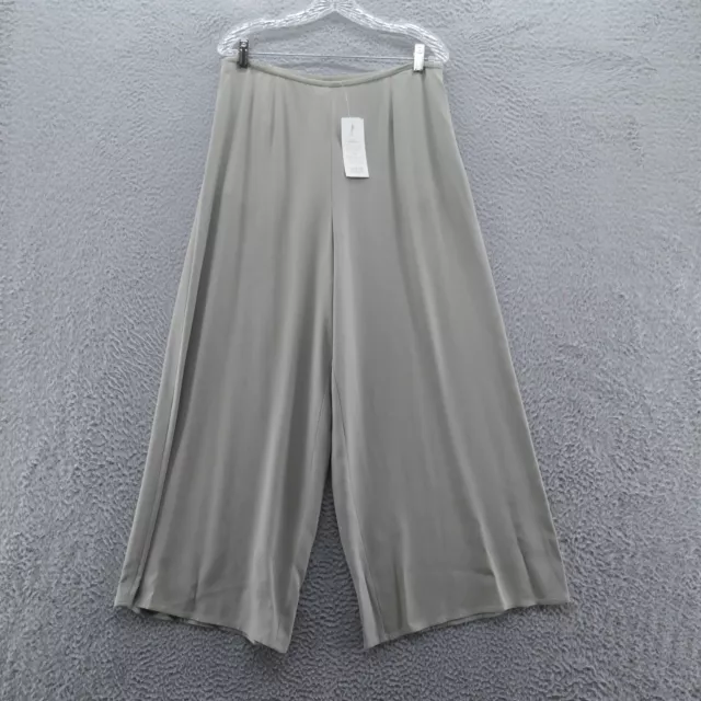 Eileen Fisher Womens Georgette Silk Wide Leg Ankle Pants Large Stone Gray NEW