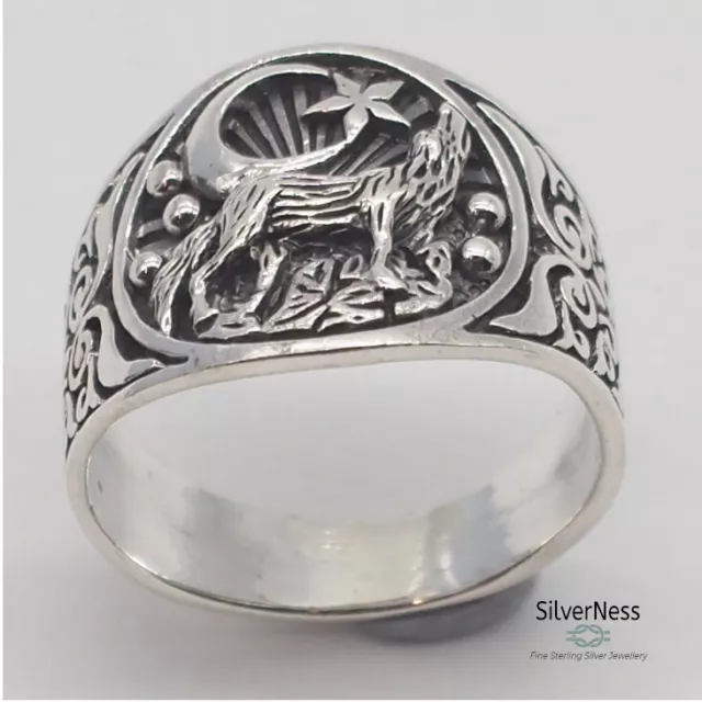 SilverNess Men's Jewellery Wolf Howling at the Moon