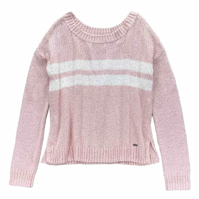 HOLLISTER KNIT SWEATER Size S Long Sleeve Crop Soft Pink Collegiate ...