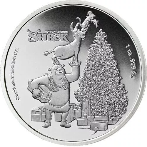 FIJI Shrek Donkey & Puss in boots Christmas 2021 1 oncia argento 999 silver oz