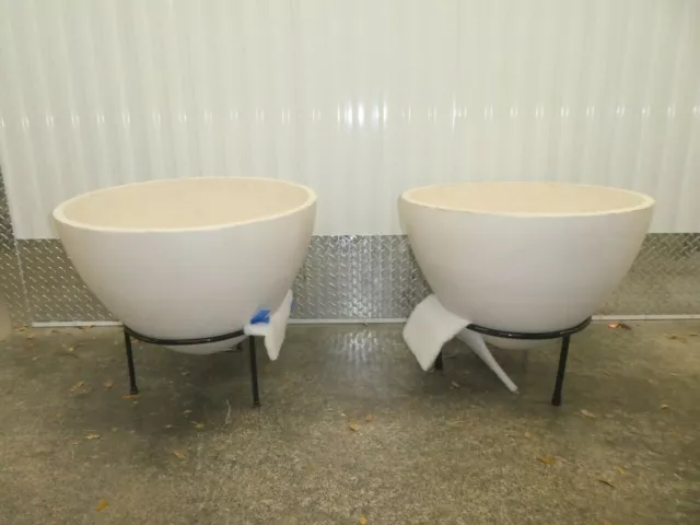 2 Huge Mid Century Modern 1950'S Half Egg Planters With  Wrought Iron Bases