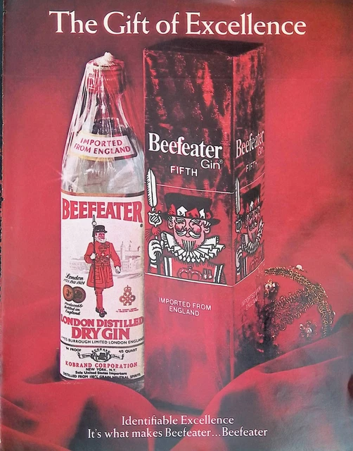 Vintage Print Ad Christmas Gifts 1970's Beefeater Dry London England Gin