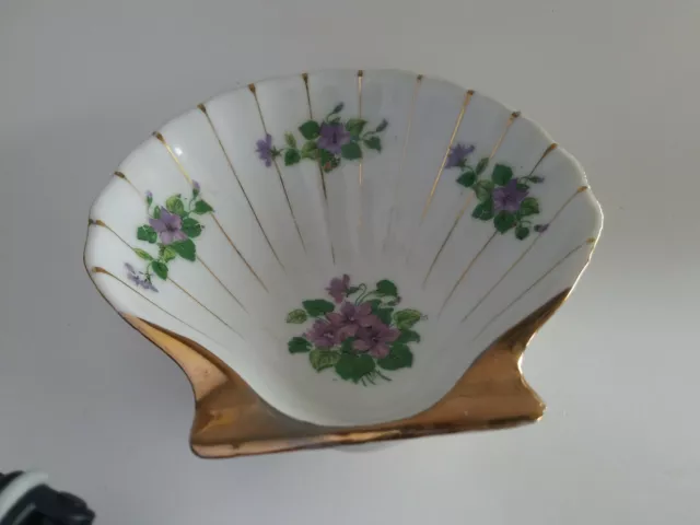 Vintage Nasco Japan Shell Porcelain dish hand painted flowers