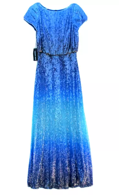 NWT TADASHI SHOJI Walker in Aqua Ombre Sequin Blouson Gown Dress XS