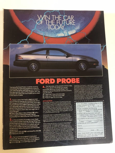 1988 Ford Probe Vintage Print Ad Advertisement pa11