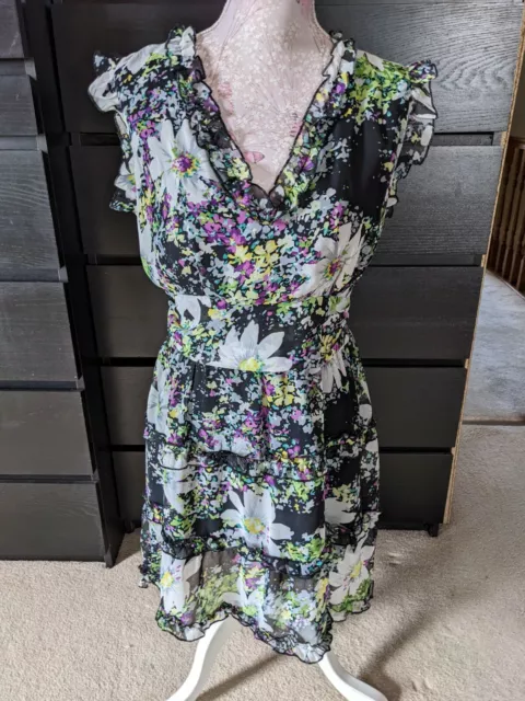 Gorgeous Black Floral Floaty Summer Dress New York Laundry Size 14