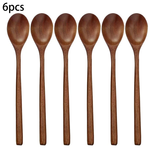 6x Lungo Legno Cucchiai Zuppa Eco Friendly Corea Stile Tavola Naturale