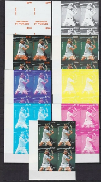 Grenadinen von St. Vincent 612 postfr./mnh Tennis 9 Phasendrucke 4er-Bl.proofs -