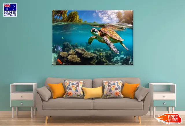 Green sea turtle swimming ocean Wall Canvas Home Decor Australian Made Quality