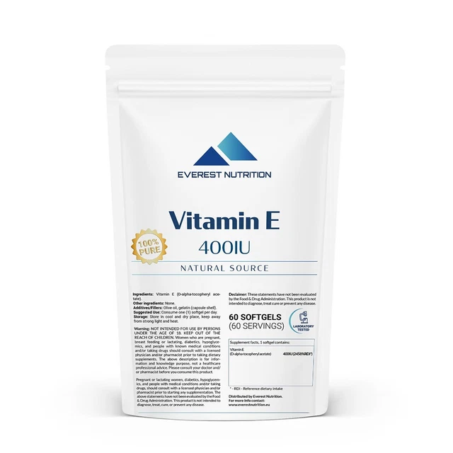 Vitamine E Softgels 400 UI - Antioxydant Naturel - 60 Gélules - Marque Everest - Neuf