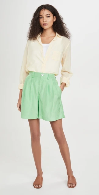 NEW VINCE Drapey Habotai Silk High Rise Short in Peppermint Green 16