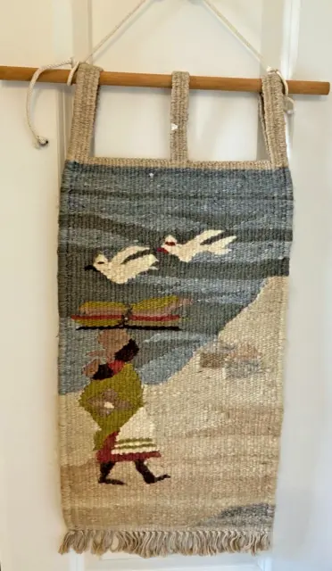 Vintage 70's Handwoven Mohair Wall Hanging Moteng Weavers Tapestry Temeki Africa