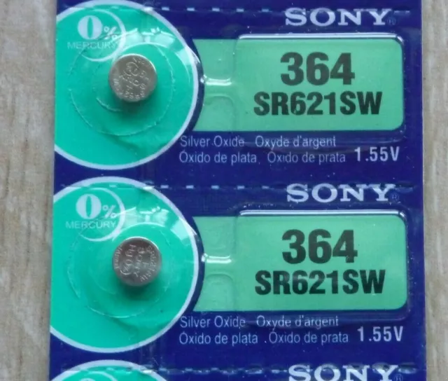 Pile bouton oxyde d'argent Sony Murata 364 / SR621SW pile pour montre 2  pièces