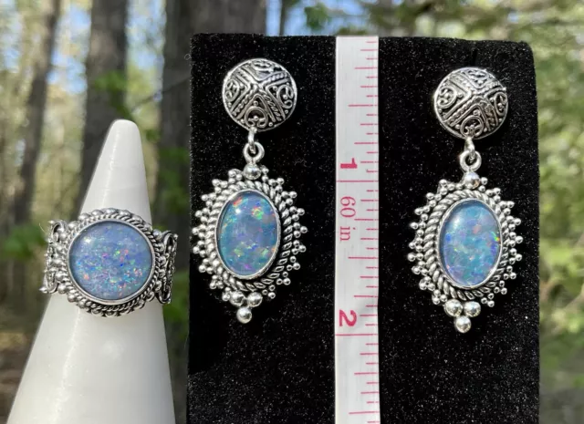 Suarti Artisan Sterling Silver Australian Opal Beaded Ring Sz 6.25 Earrings Set