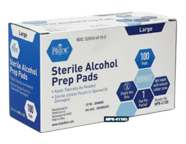 Almohadillas de preparación de alcohol estéril MPR-41105 MedPride, grandes, 100 unidades