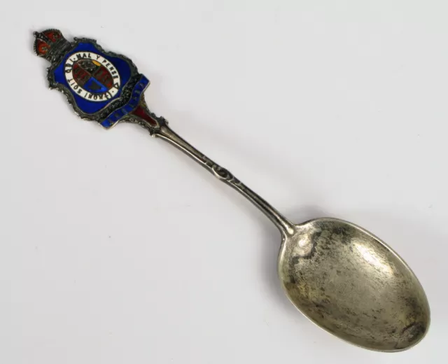 Antique Sterling Silver Souvenir Spoon Fine Enamel England Royal Levi Salaman