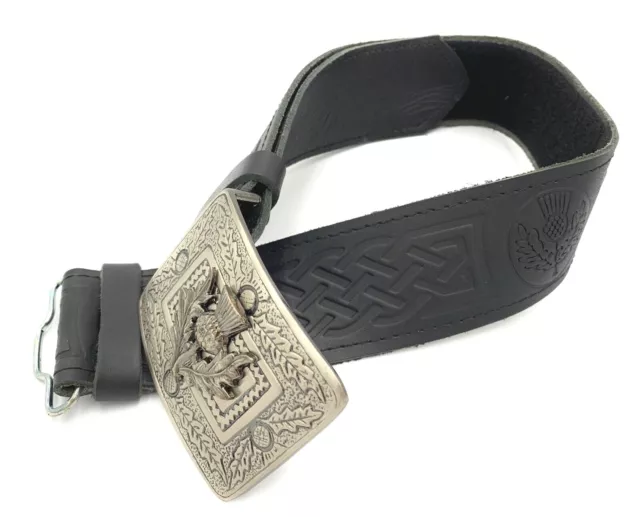 Thistle Hide Embossed Leather Kilt Belt and Buckle SMALL-XL