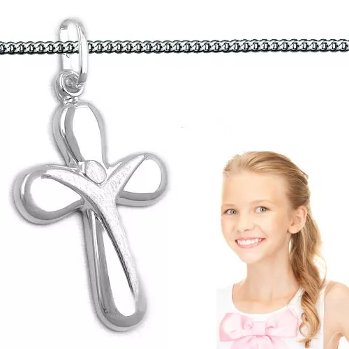 Weißgold 333 Baby Taufe Kinder Kommunion Firmung Jesus Christus Kreuz Anhänger