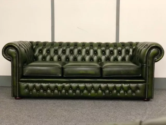 Chesterfield 3 Seater Sofa In Antique Green Leather (Brand New)