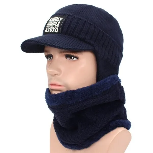 Conjunto de Gorro de lana para mujeres con bufanda y máscara de invierno